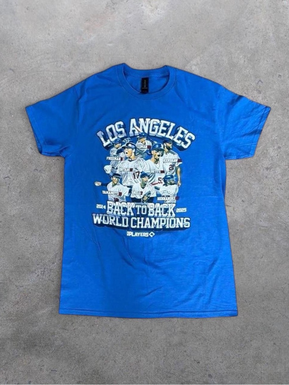 Gildan Blue Los Angeles Back to Back World Champions Graphic Tee